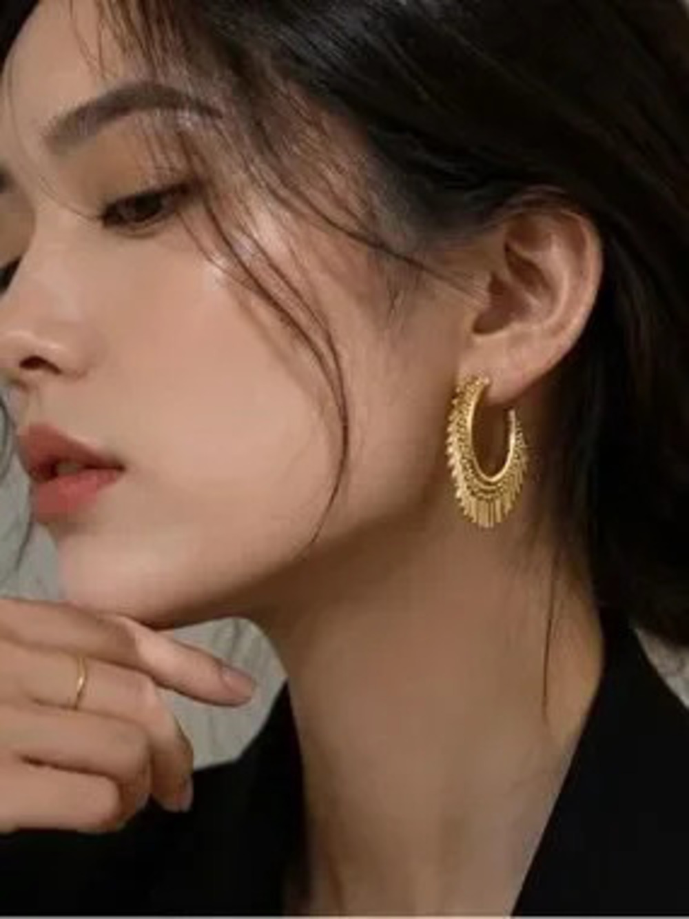 Modern Gold Fringe Hoop Earrings